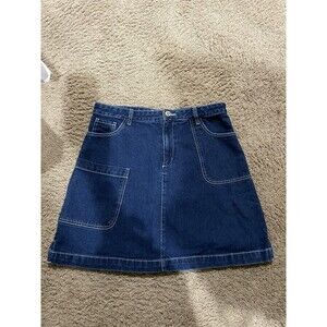 NWT Junior's INSPR denim mini skirt size L LARGE by Natalie off duty dark wash